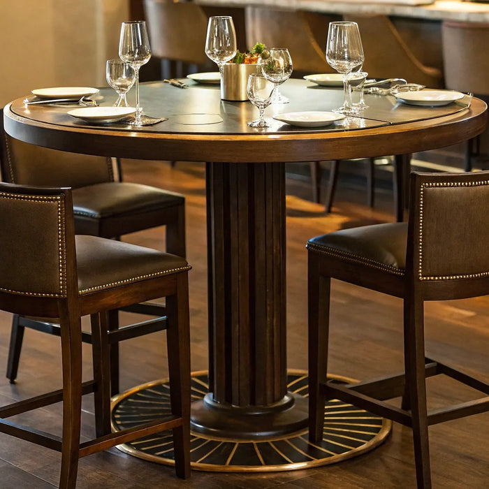 48-inch round bar height table in a restaurant setting.