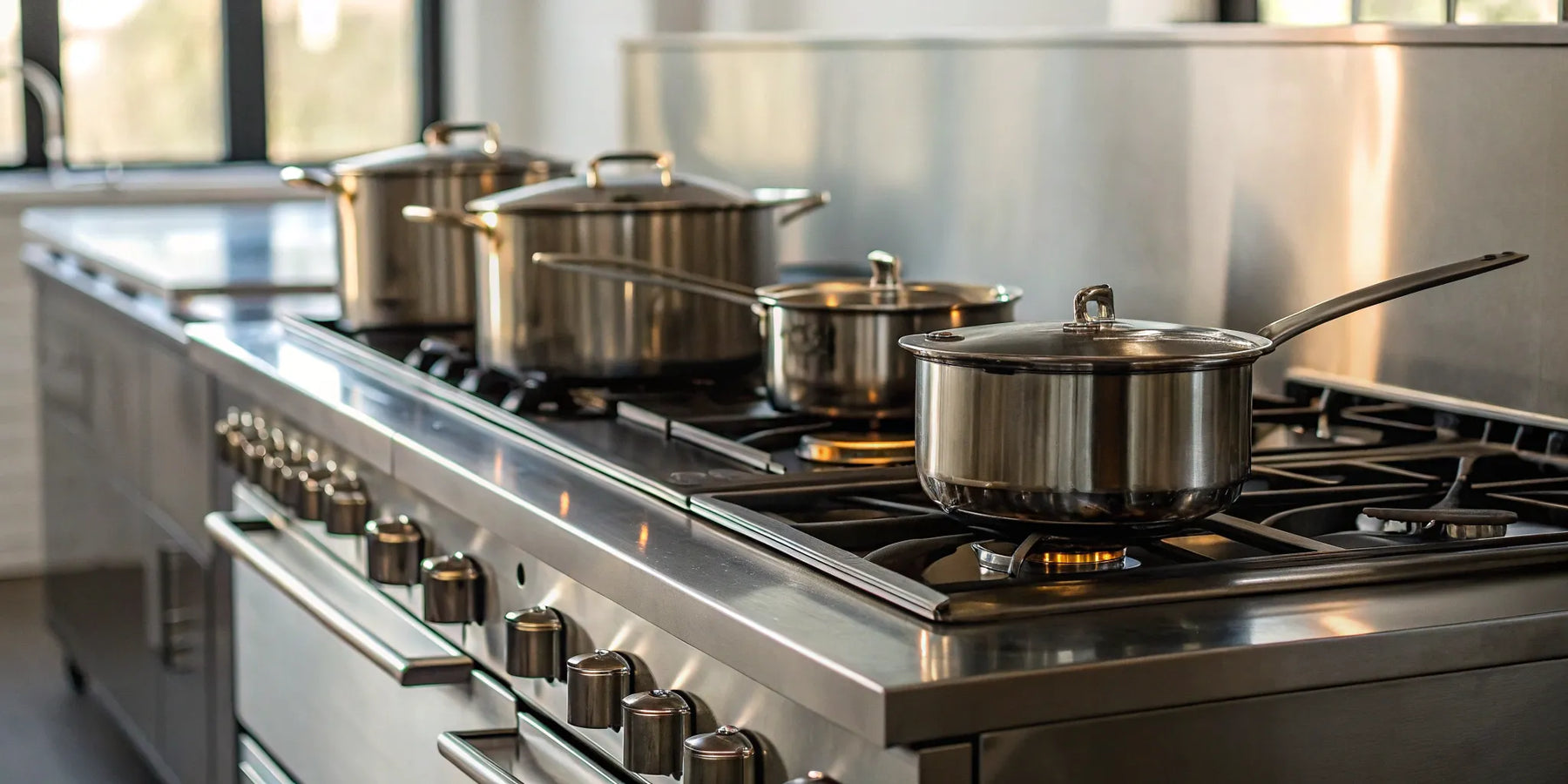 36-inch commercial stove in a professional kitchen.