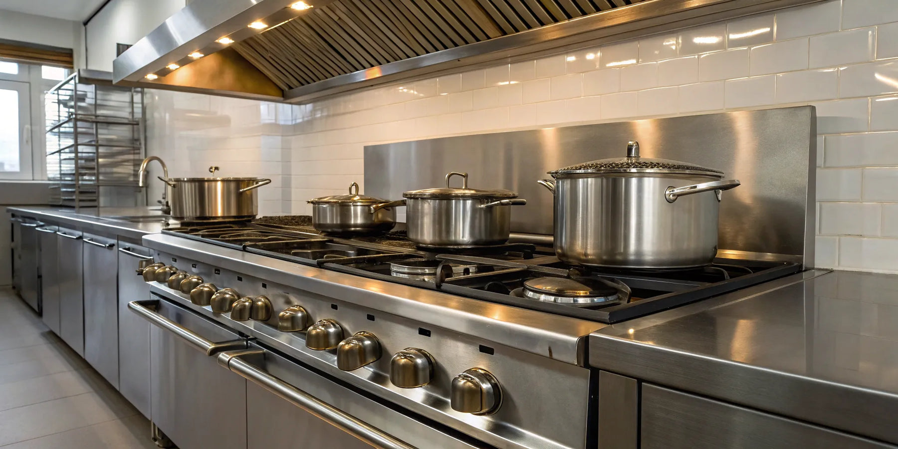 36-inch commercial stove in a professional kitchen.