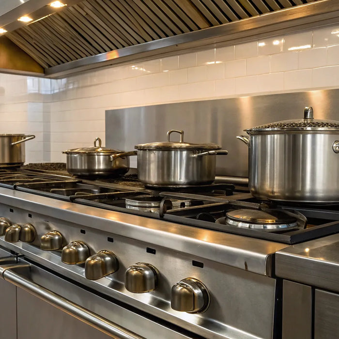 36-inch commercial stove in a professional kitchen.