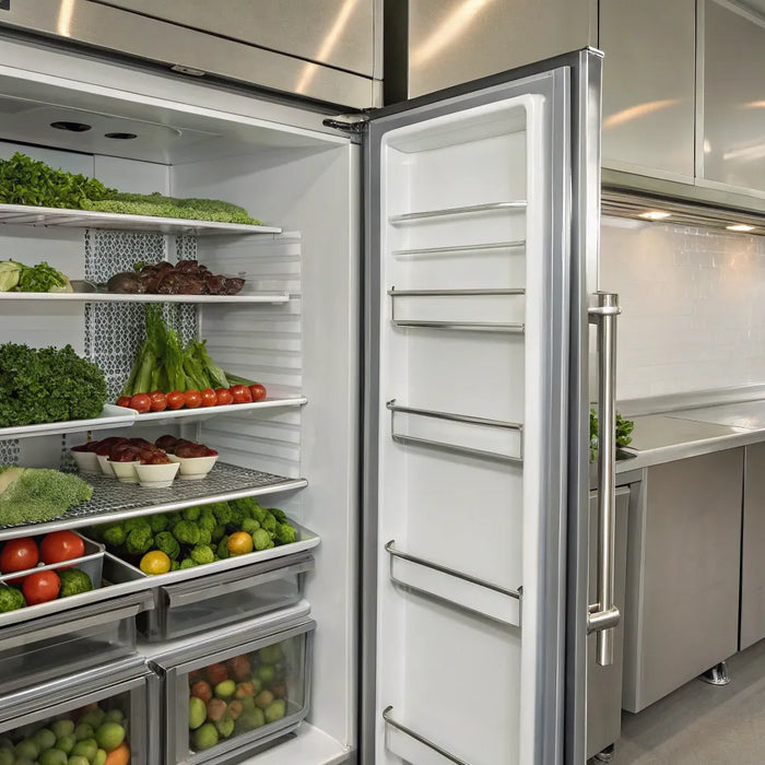 True GDM-12 refrigerator with stainless steel design.