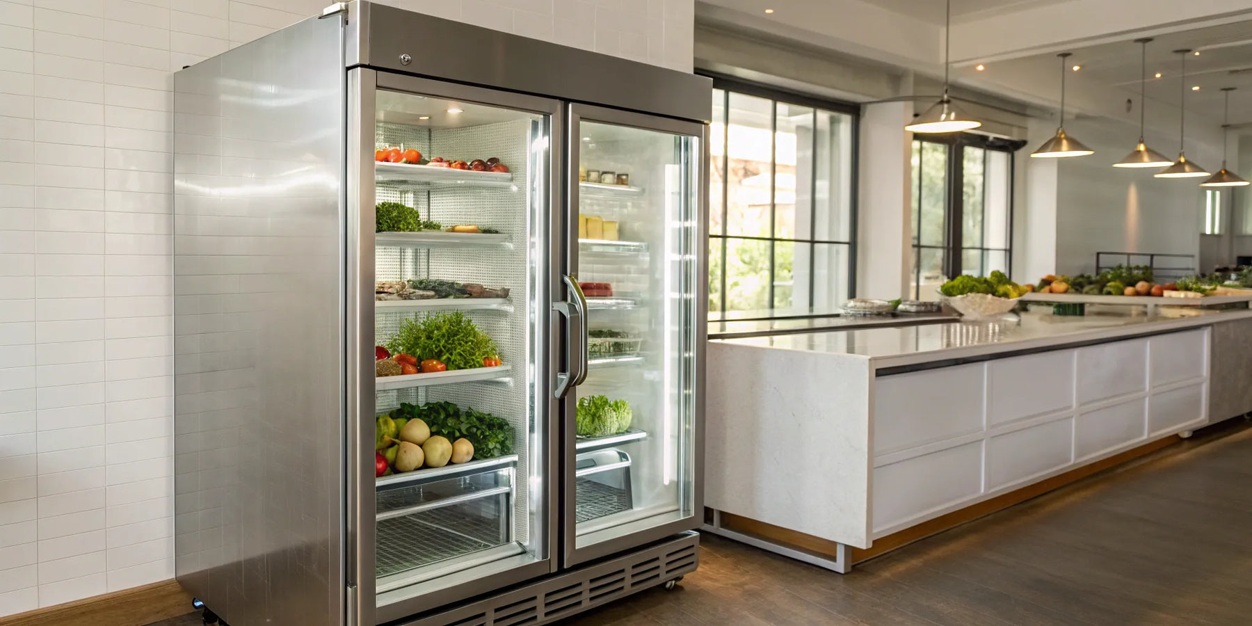 True GDM-72 commercial refrigerator with glass doors and LED lighting.