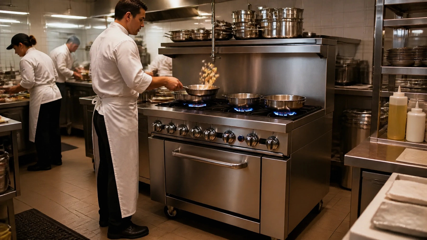 Atosa AGR-6B 36-inch 6-burner commercial gas stove with full-size oven, stainless steel construction, and four casters