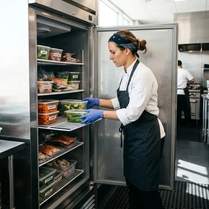 Chef organizing a commercial freezer