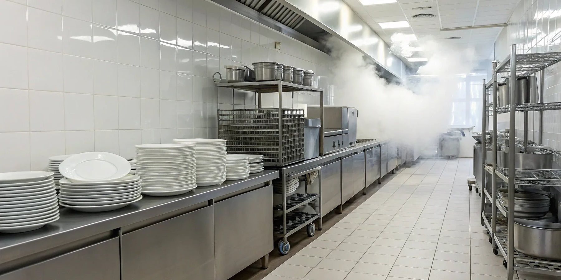 A professional kitchen dishwasher designed for use with a solid dishwasher bar.