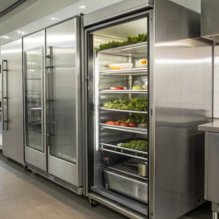 Compressor fridge with fresh produce.