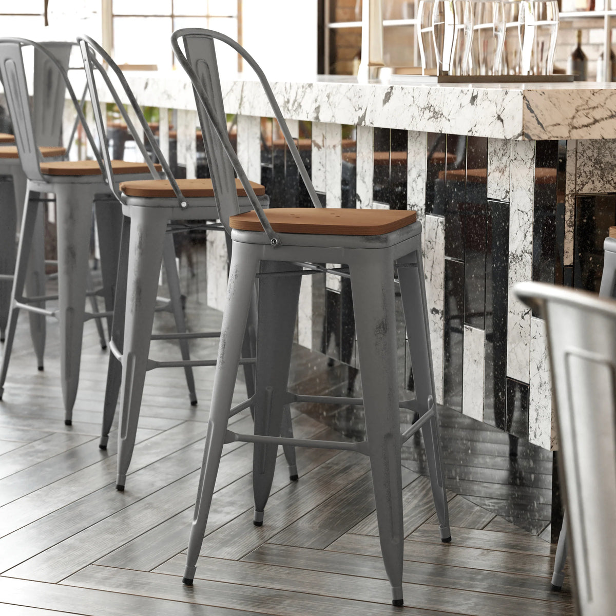 Vintage Style Indoor Bar Stool - Poly Resin Seat - Multiple Colors