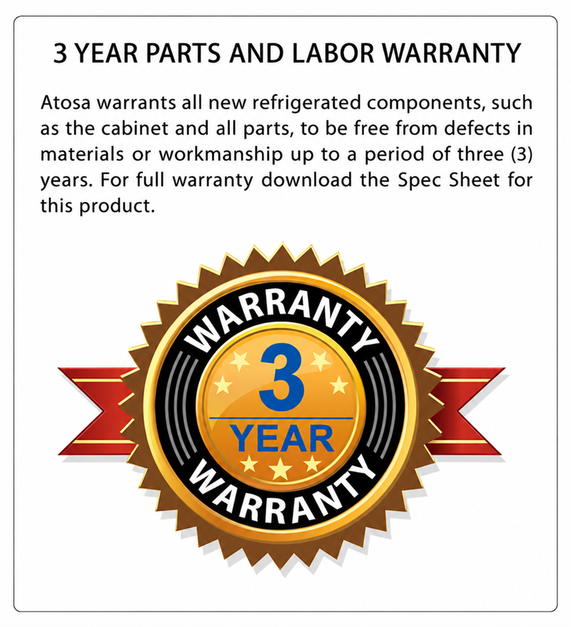 3-year parts and labor warranty for the Atosa MCF8705GR