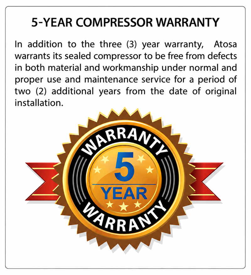 5-year compressor warranty for the Atosa MCF8709GR