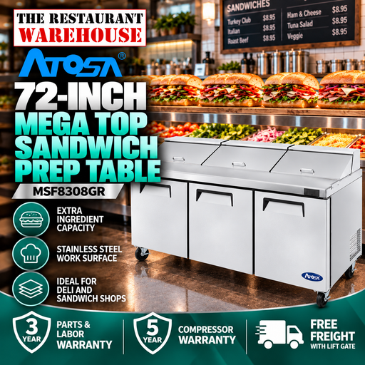 Atosa MSF8308 72-Inch Mega Top Sandwich Prep Table