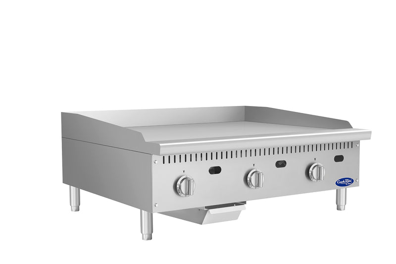 Atosa CookRite ATG-3624-C 36 inch chrome griddle, left side view