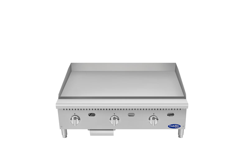 Atosa CookRite ATG-3624-C 36 inch griddle, top view of 1 inch chrome plated plate