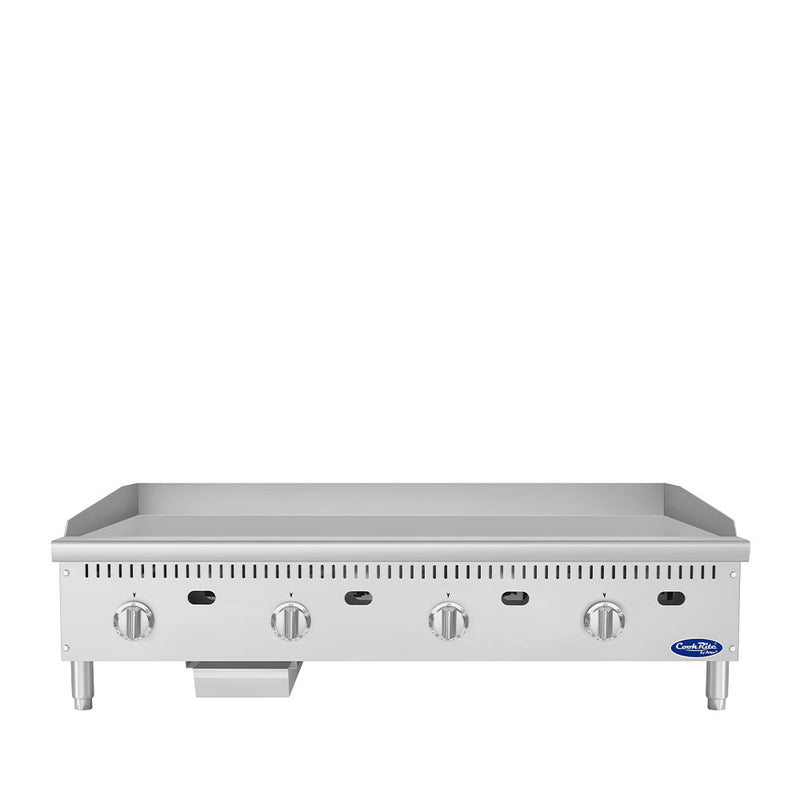 Atosa CookRite ATG-4824-C 48 inch thermostatic chrome plated gas griddle with four independent controls
