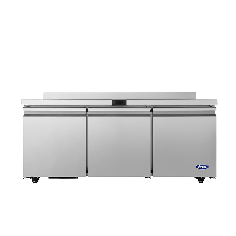 Atosa AWR72SD 72-5/8" Worktop Refrigerator with Backsplash, 3 Solid Doors, 18.89 Cu Ft