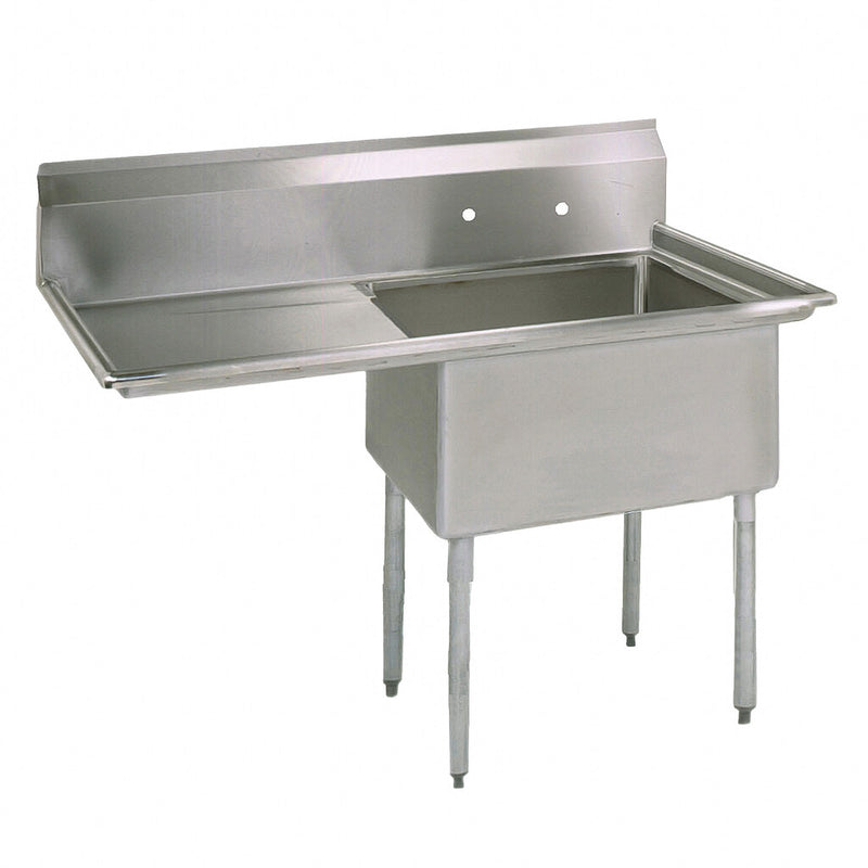 BK Resources BKS-1-18-12-18L Stainless Steel 1 Compartment Sink w/ 18" Left Drainboard 18L X 18W X 12D Bowl