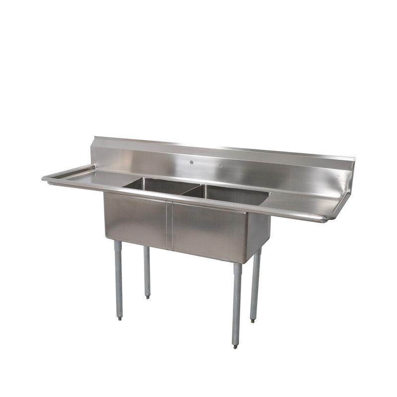 BK Resources BKS-2-18-12-18T Stainless Steel 2-Compartment Sink with Dual 18" Drainboards
