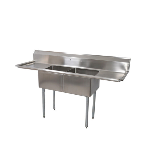 BK Resources BKS-2-18-12-18T Stainless Steel 2-Compartment Sink with Dual 18" Drainboards