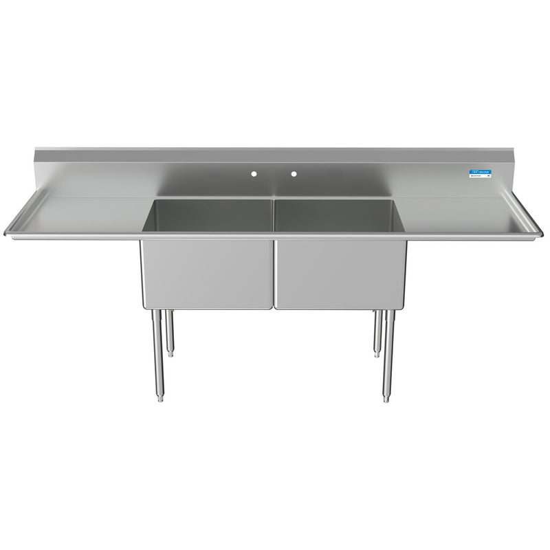 BK Resources BKS-2-24-14-24T Stainless Steel 2 Compartment Sink w/ & Dual 24" Drainboards 24L X 24W X 14D Bowls