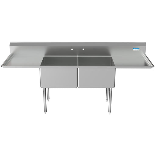 BK Resources BKS-2-24-14-24T Stainless Steel 2 Compartment Sink w/ & Dual 24" Drainboards 24L X 24W X 14D Bowls