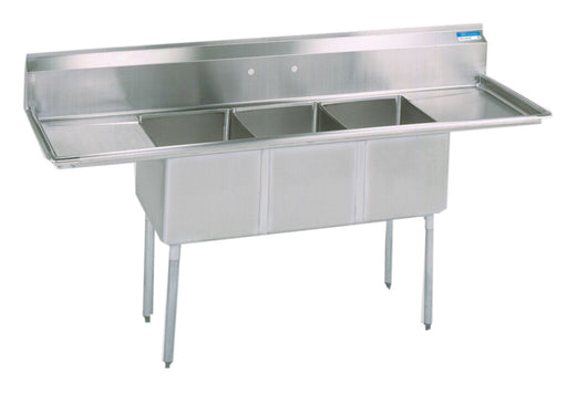 BK Resources BKS-3-1824-14-18T 90" 3-Compartment Sink with Drainboards
