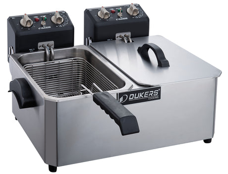 Dukers DCF10ED Electric Countertop Split Pot Deep Fryer - 10 liter capacity