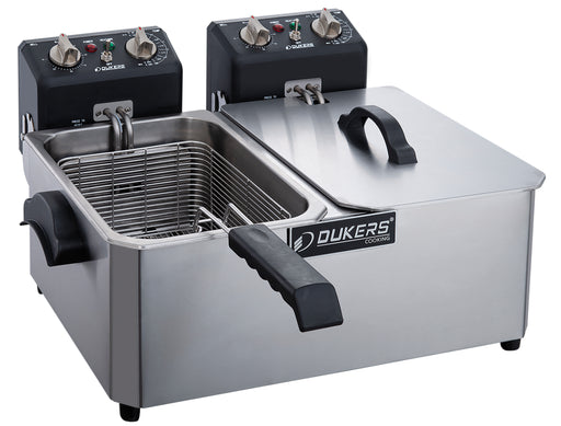 Dukers DCF7ED Electric Countertop Split Pot Deep Fryer - 7 liter capacity