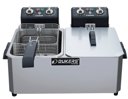 Dukers DCF10ED Electric Countertop Split Pot Deep Fryer - 10 liter capacity