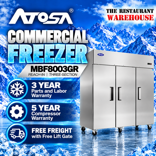 Atosa USA MBF8003 78-Inch Three Door Upright Freezer - Energy Star Rated