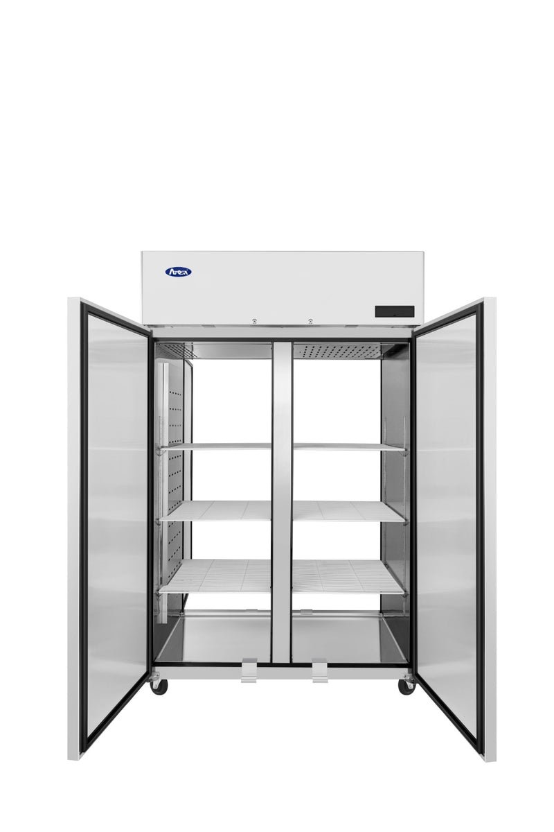 Atosa PLUS-R2-SD-S-PT pass-thru refrigerator with doors open