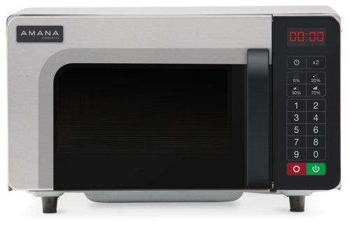 Amana RMS10TSA 1000W Commercial Microwave, 0.8 cu ft, Touchpad, 20 Memory, 4-Stage