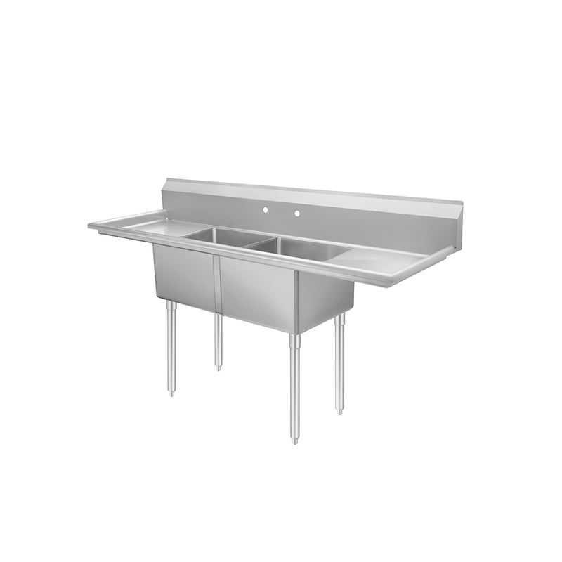Restaurant 2-Compartment Sink with Dual 18" Drainboards 