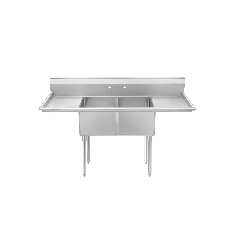 Restaurant 2-Compartment Sink with Dual 18" Drainboards 