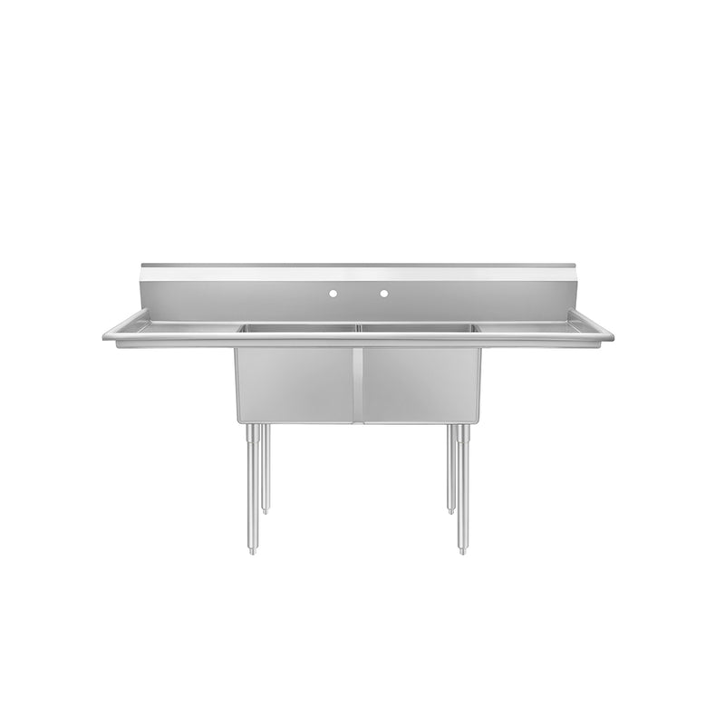 Restaurant 2-Compartment Sink with Dual 18" Drainboards 