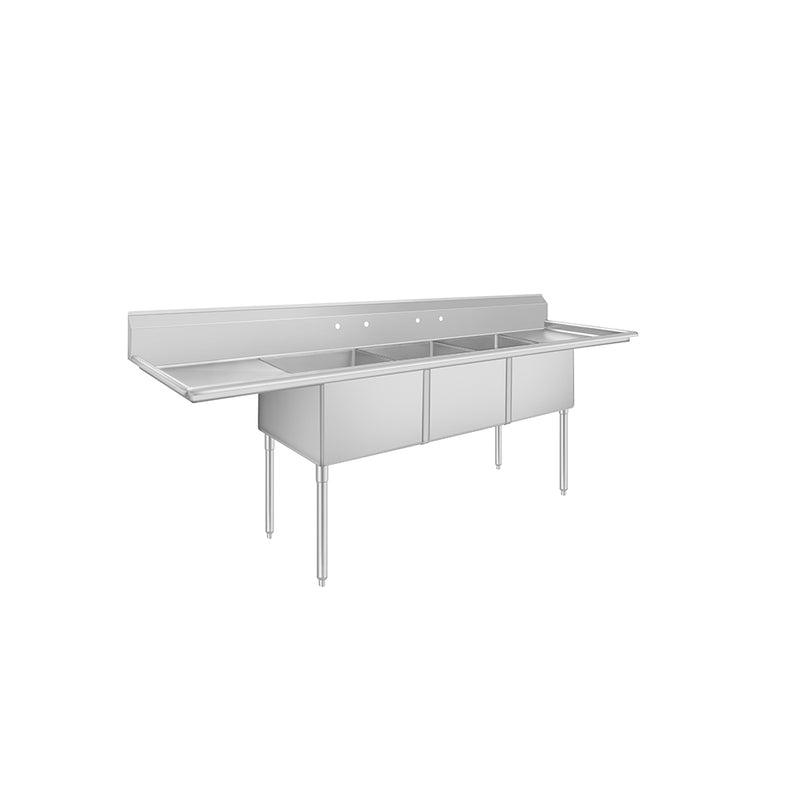 3-Compartment Sink 90"W with Dual 18" Drainboards