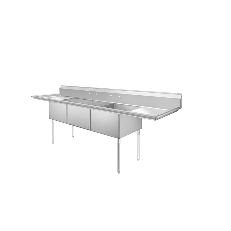 3-Compartment Sink 90"W with Dual 18" Drainboards