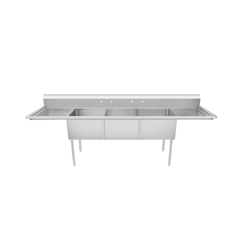 3-Compartment Sink 90"W with Dual 18" Drainboards
