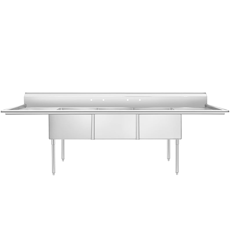 3-Compartment Sink 90"W with Dual 18" Drainboards