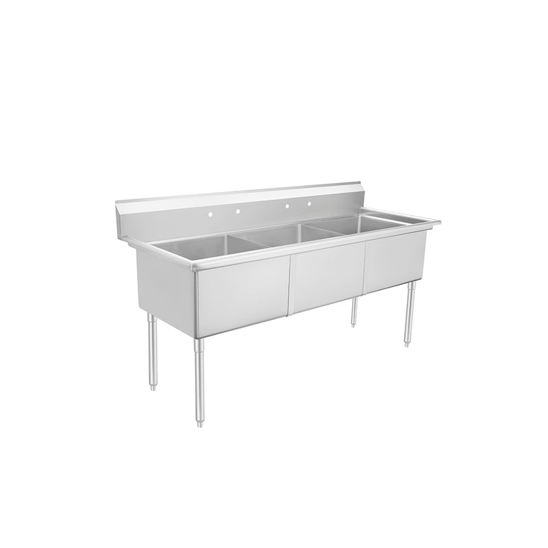 Restaurant 3-Compartment Sink with 24" Bowls, No Drainboards - 77" Type 304 Stainless Steel - Will Call Pickup at 11 US Warehouses