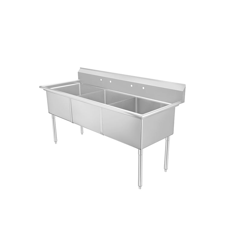 Restaurant 3-Compartment Sink with 24" Bowls, No Drainboards - 77" Type 304 Stainless Steel - Will Call Pickup at 11 US Warehouses