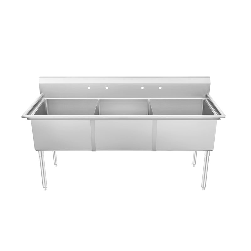 Restaurant 3-Compartment Sink with 24" Bowls, No Drainboards - 77" Type 304 Stainless Steel - Will Call Pickup at 11 US Warehouses