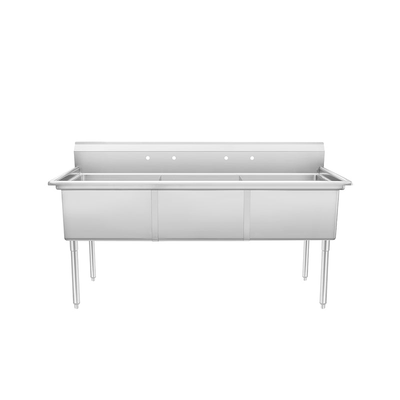 Restaurant 3-Compartment Sink with 24" Bowls, No Drainboards - 77" Type 304 Stainless Steel - Will Call Pickup at 11 US Warehouses