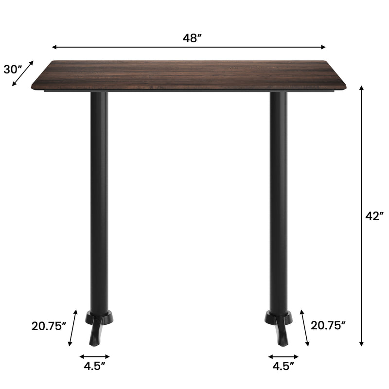 Brown 48x30 Table-Bar T Bases