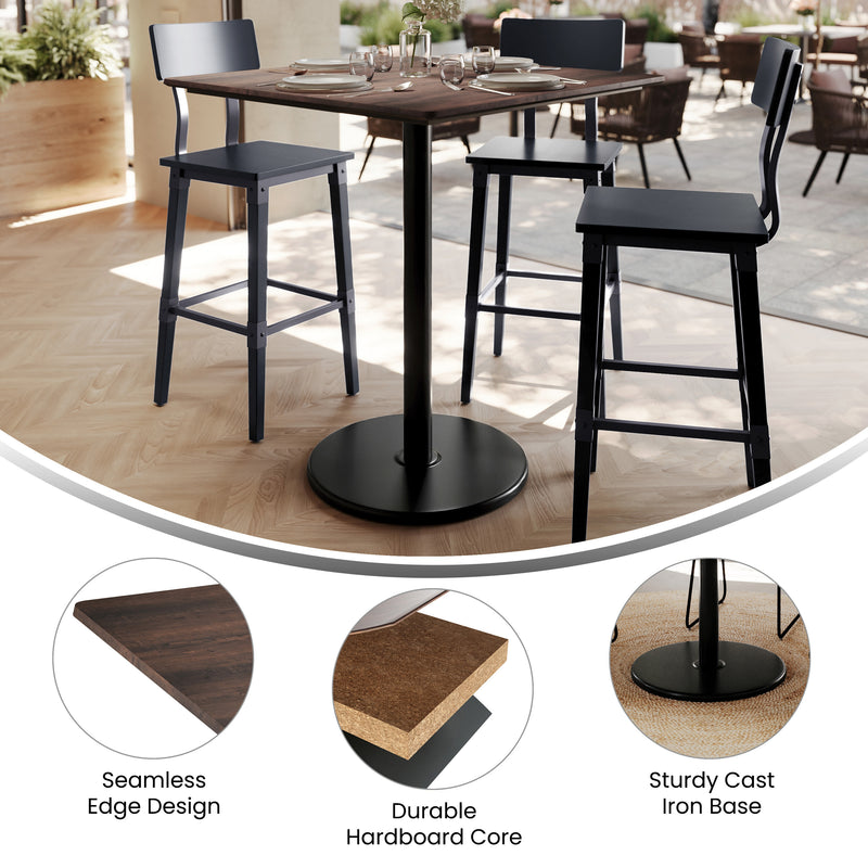 Brown 36"SQ Table-RD Bar Base