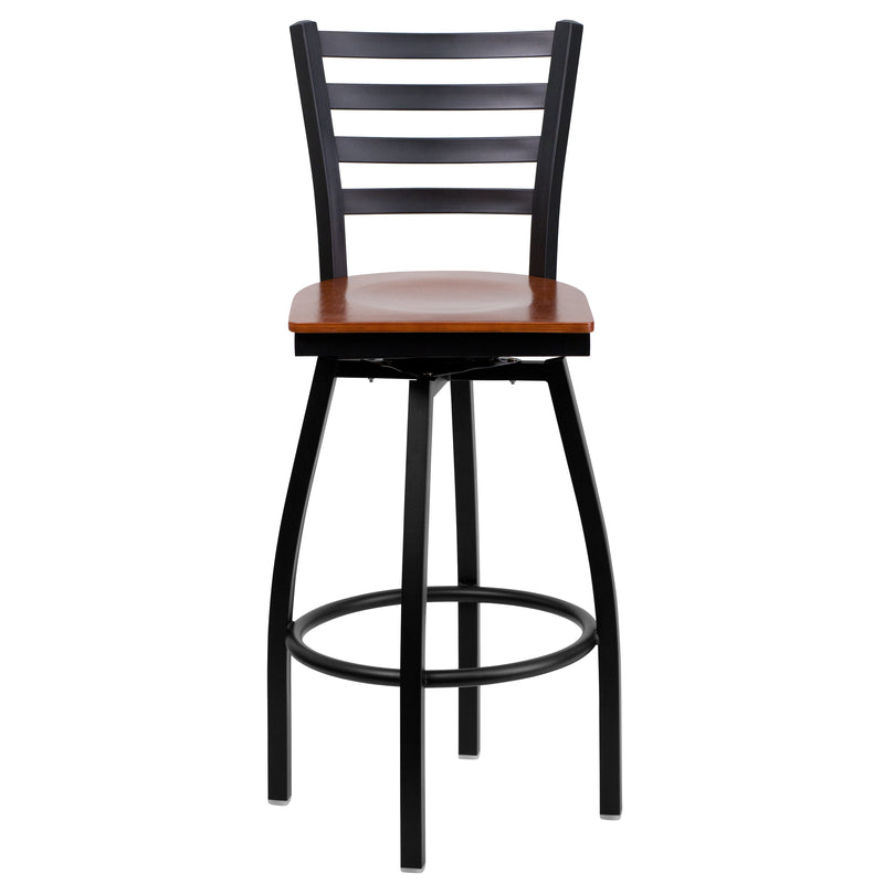 Black Ladder Stool-Cherry Seat