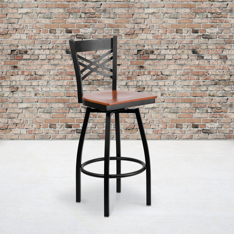 Black X Swivel Stool-Chy Seat