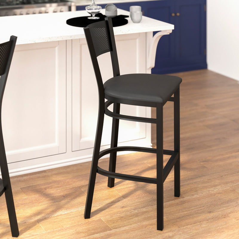 Black Grid Stool-Black Seat