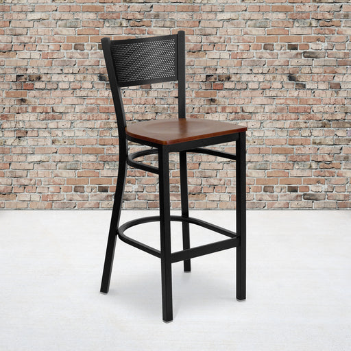 Black Grid Stool-Cherry Seat