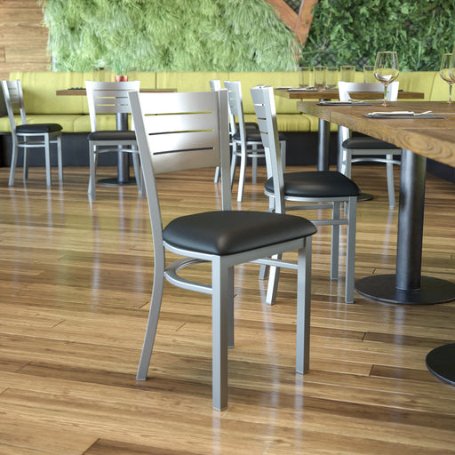Silver Slat Chair-Black Seat