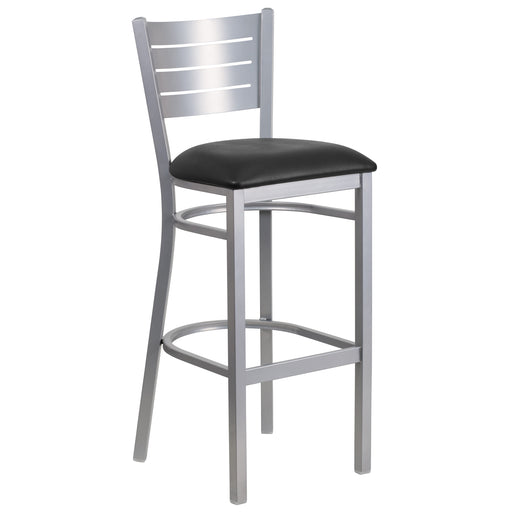 Silver Slat Stool-Black Seat