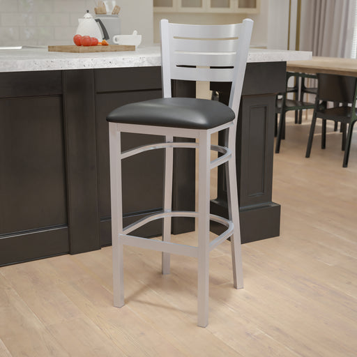 Silver Slat Stool-Black Seat
